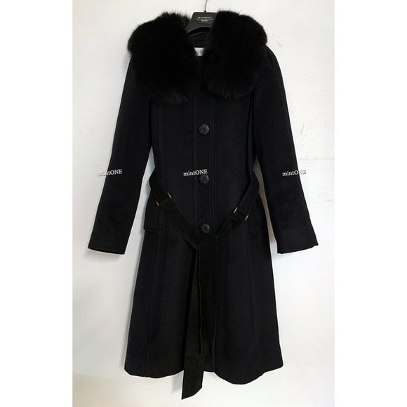 MaxMara Black Wool Coat with Fox Fur Collar size 2